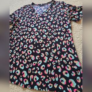 HEIMISH USA Black Short Sleeve Tee with Pink, Turquoise & Cream Leopard Print